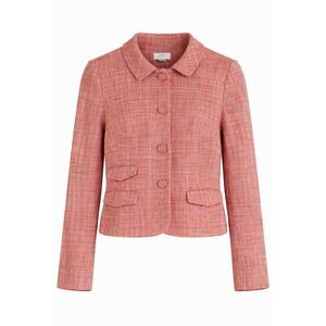 LOFT Pink Tweed Jacket Size 8 Cropped Blazer Button Front Lined Women's